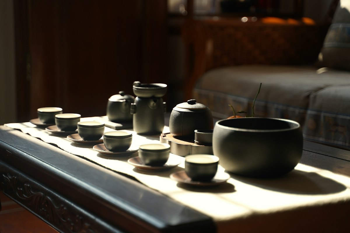 Vintage celadon tea service with soft jade glaze